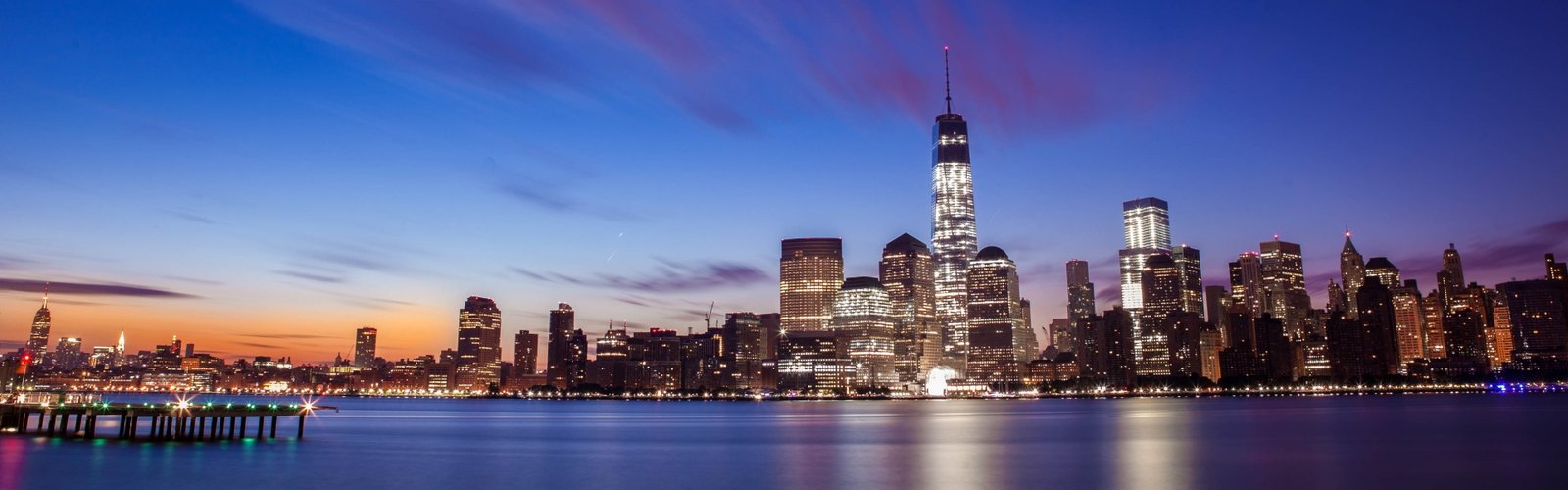 brown and white buildings New York City lights sunset reflection widescreen dualmonitor dualscreen 2k 4k