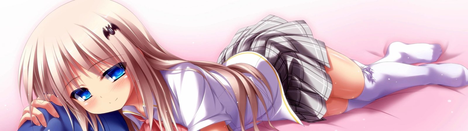 brown haired female anime illustration dual monitors Little Busters widescreen dualmonitor dualscreen 2k 4k