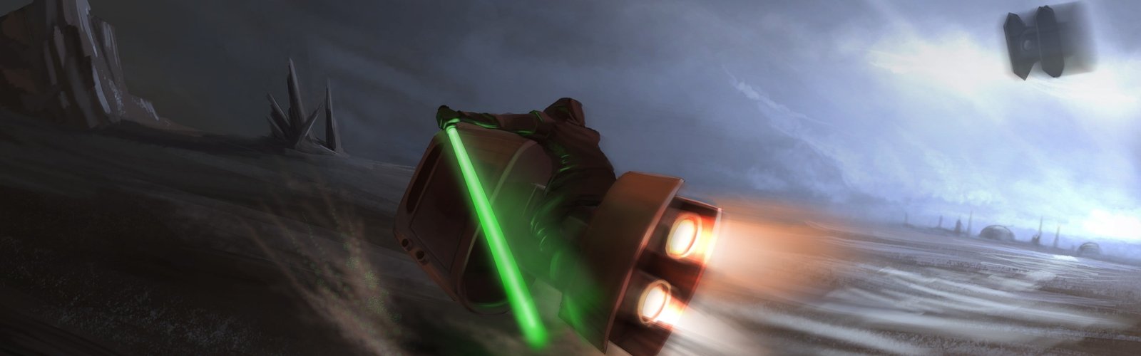 character riding motorcycle digital poster Star Wars Jedi TIE Fighter widescreen dualmonitor dualscreen 2k 4k