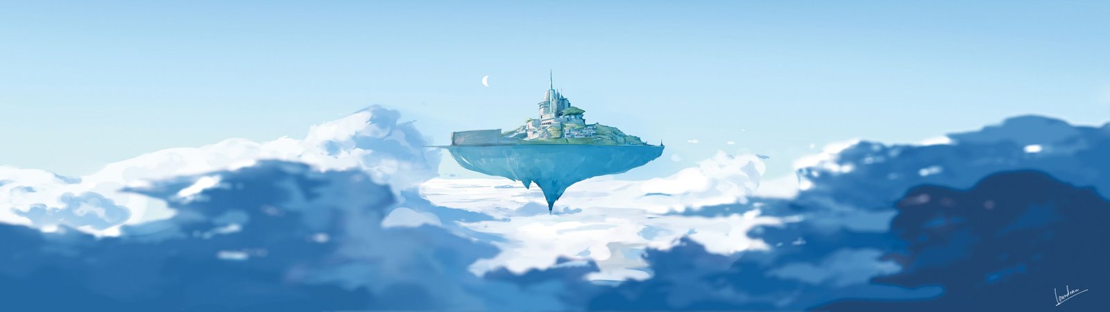 drawing dual fantasy floating island multi widescreen dualmonitor dualscreen 2k 4k