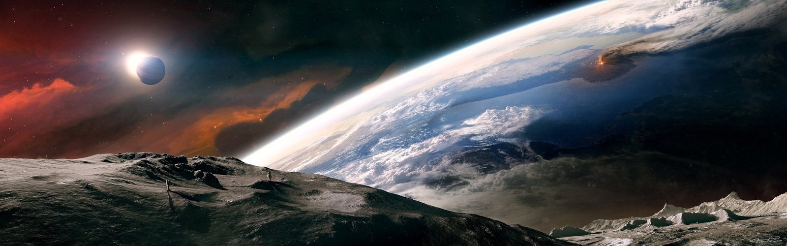 outer space moon earth tranquility dual monitor Space Moons HD Art widescreen dualmonitor dualscreen 2k 4k