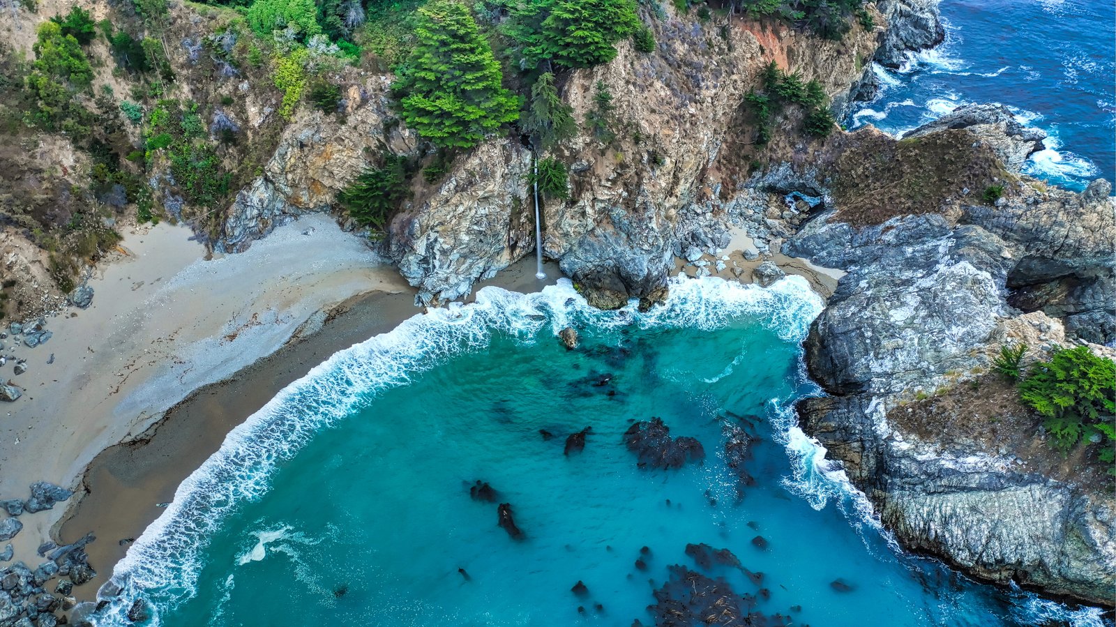 aerial photography of waves splashing by the seashore ocean 2k 4k 5k