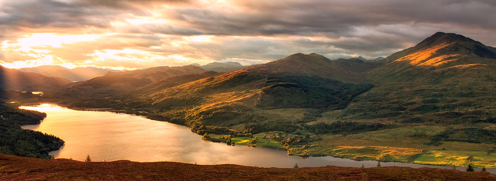 lake and green mountain Trossachs Scotland loch venachar Ben Ledi 2k 4k 5k 8k