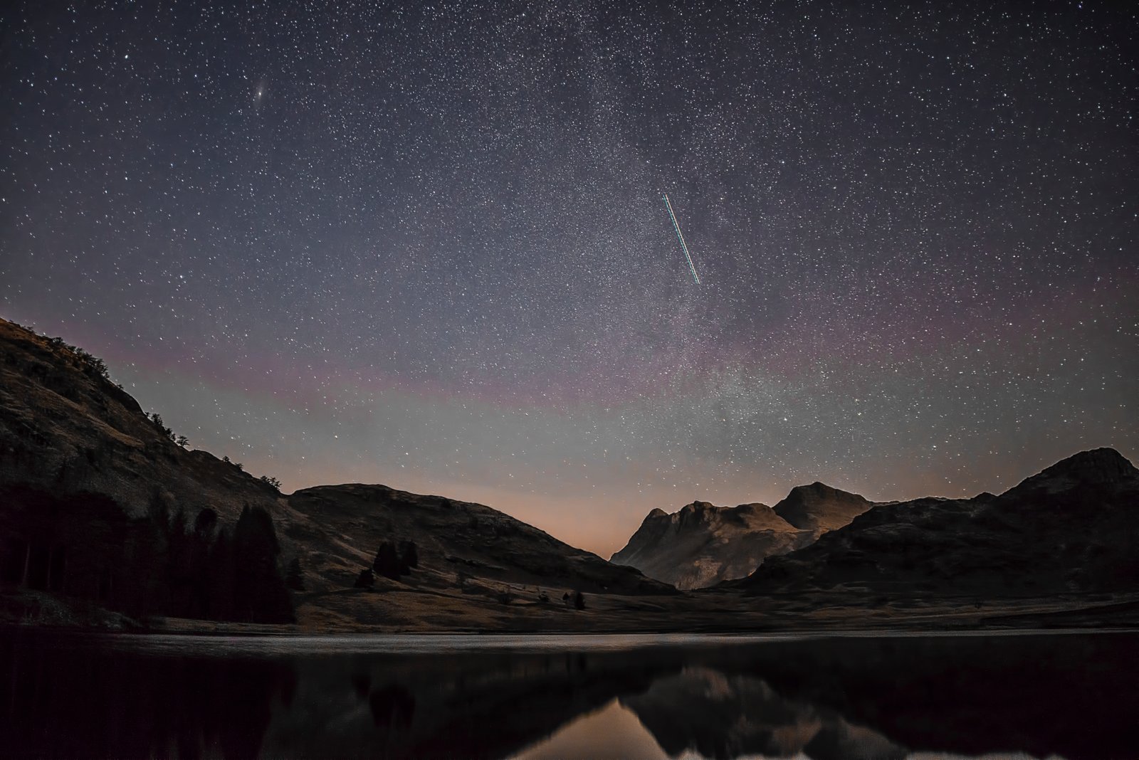 mountains reflection shooting star nature hd 2k 4k 5k