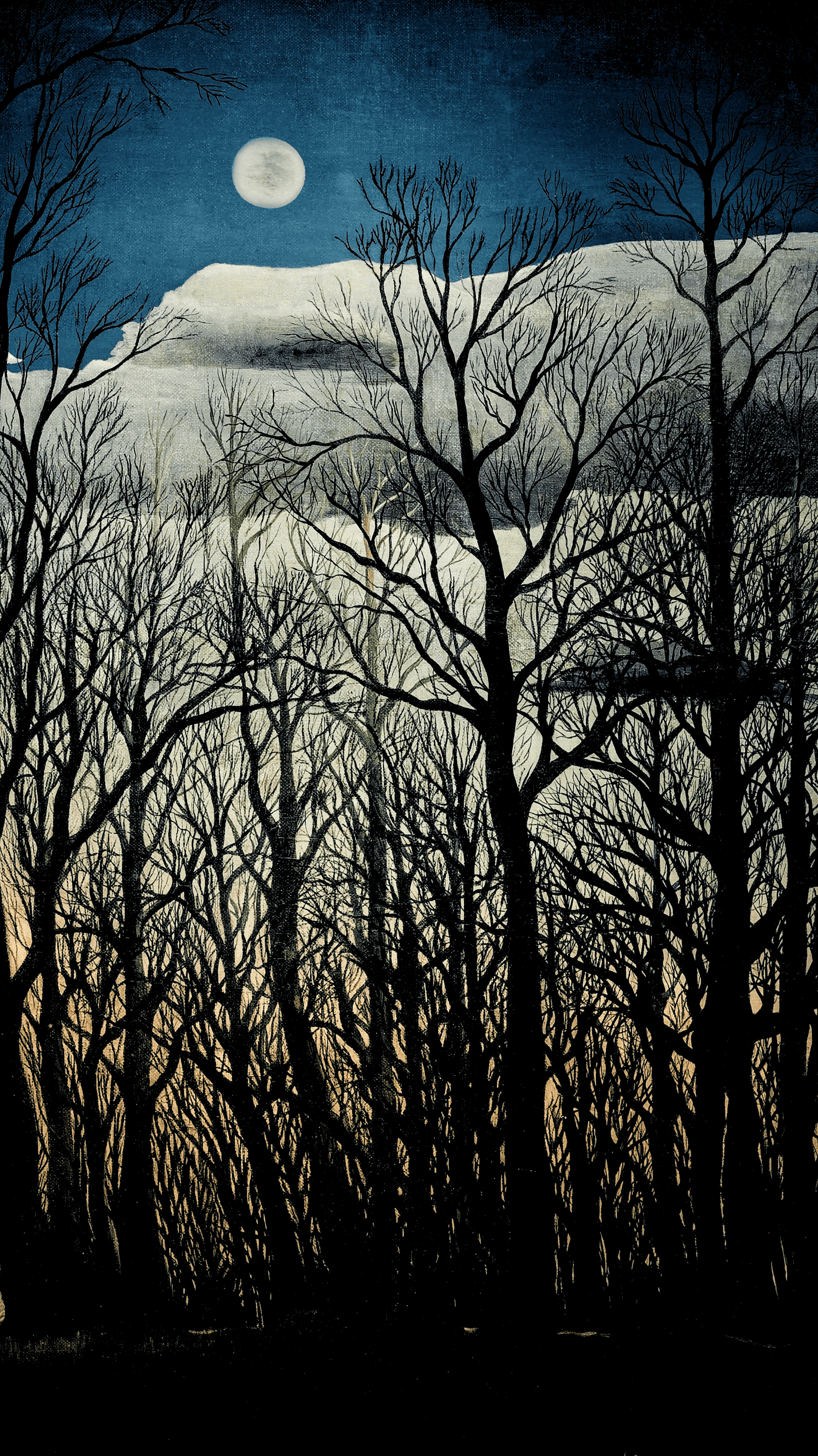 A Carnival Evening moon twigs trees painting art amoled mobile 2k