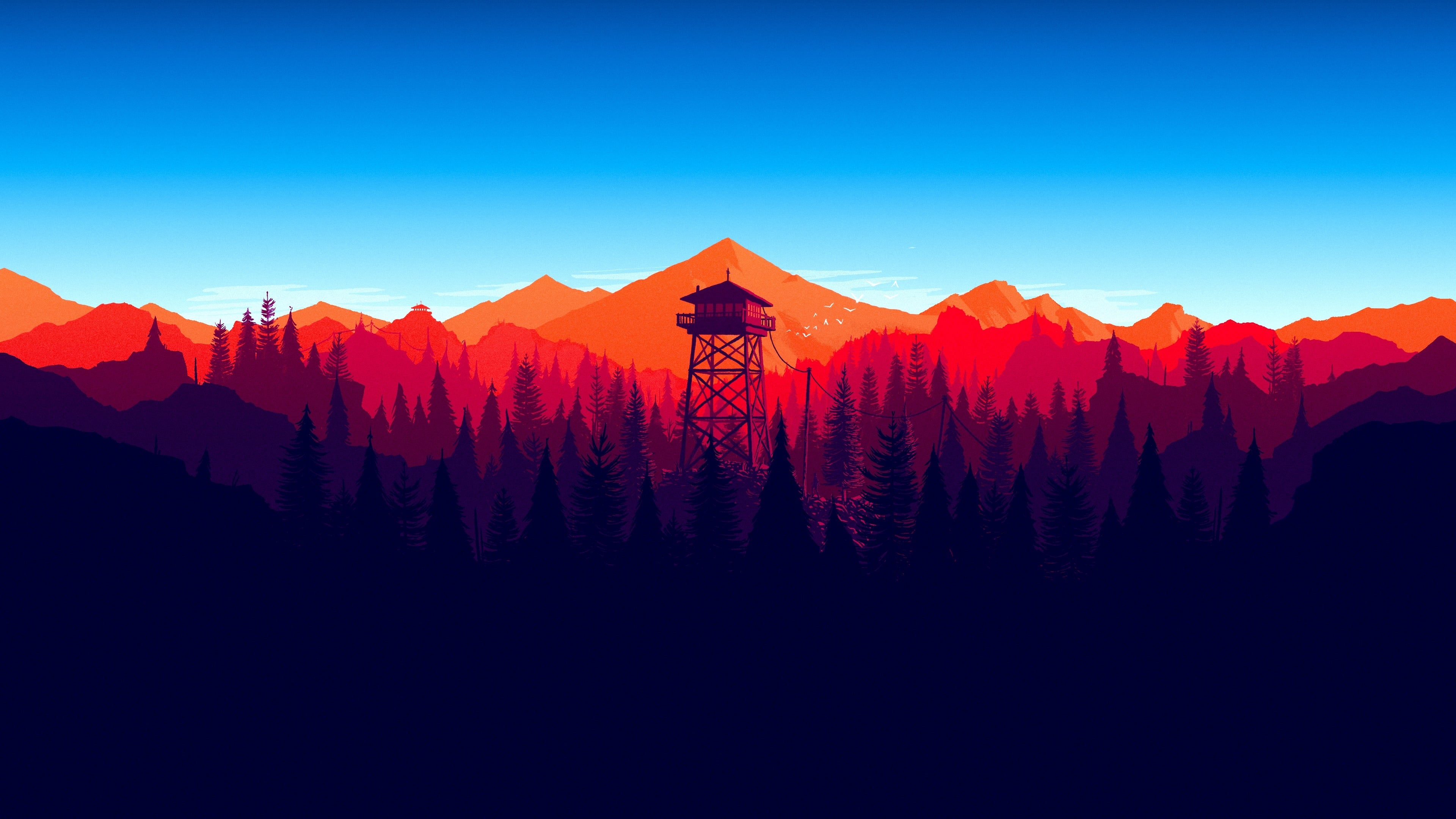 Firewatch digital art minimalism 2k 4k