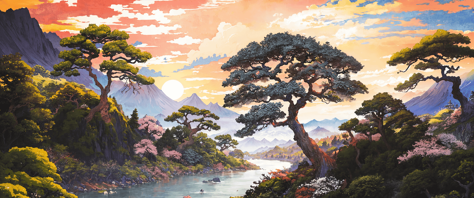 Mountains of Korea. In the style Katsushika Hokusai 2k