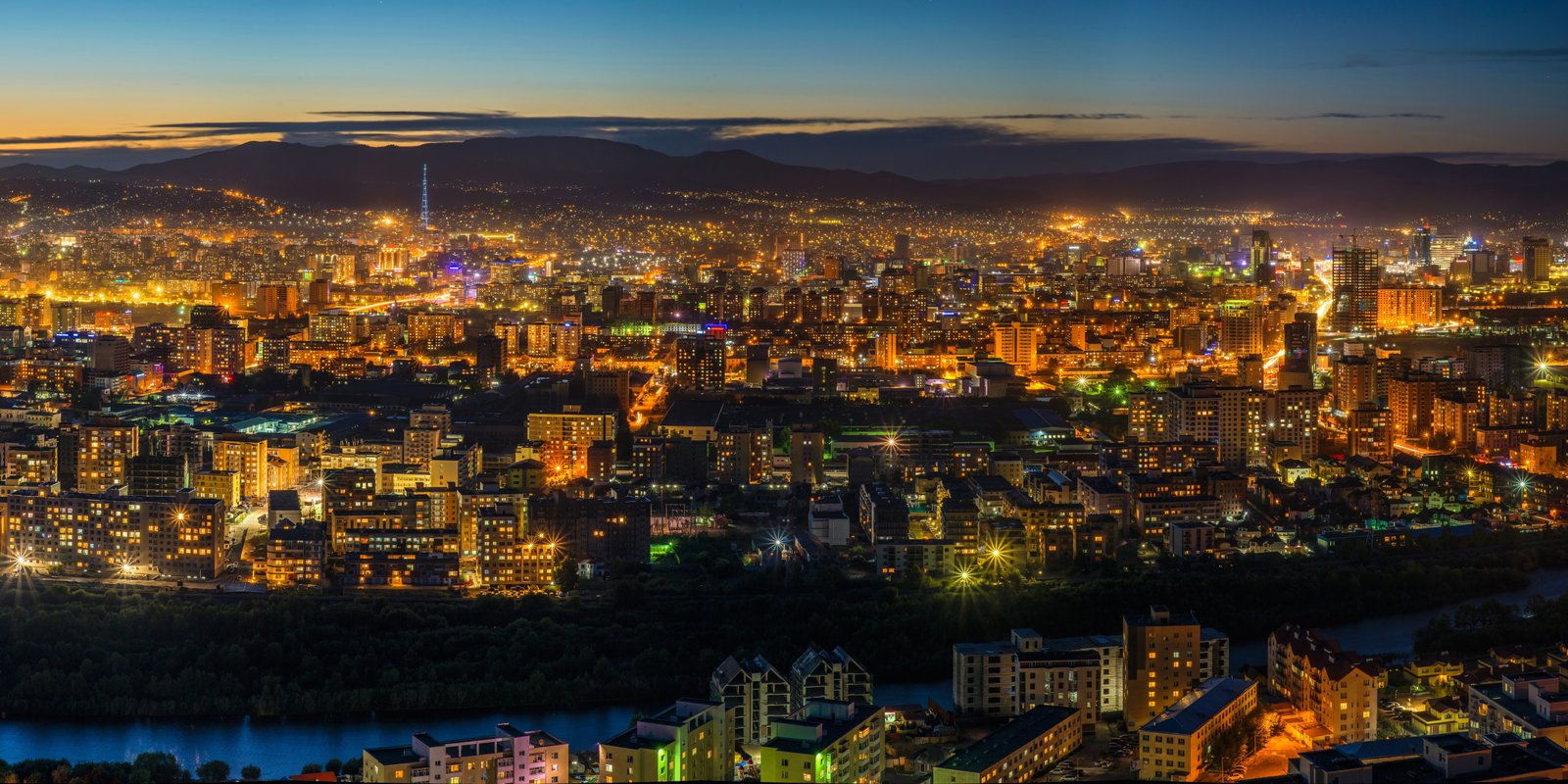 aerial photo of buildings night view city ulaanbaatar centre 2k 4k 5k 8k 10k