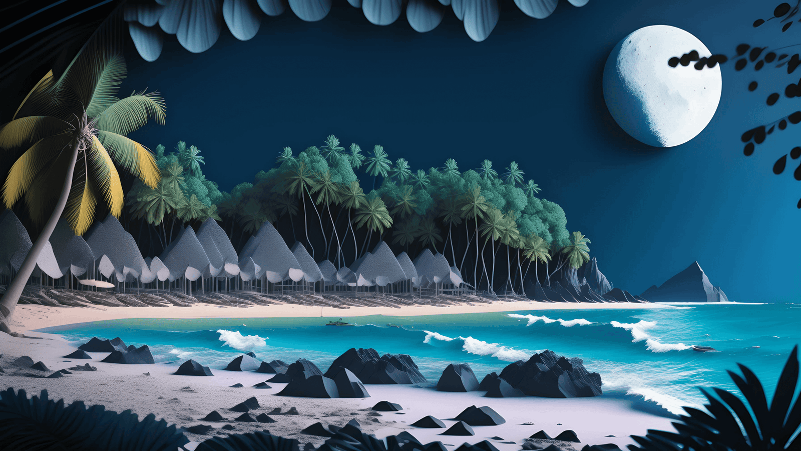 Moonlight on the beach art 2k