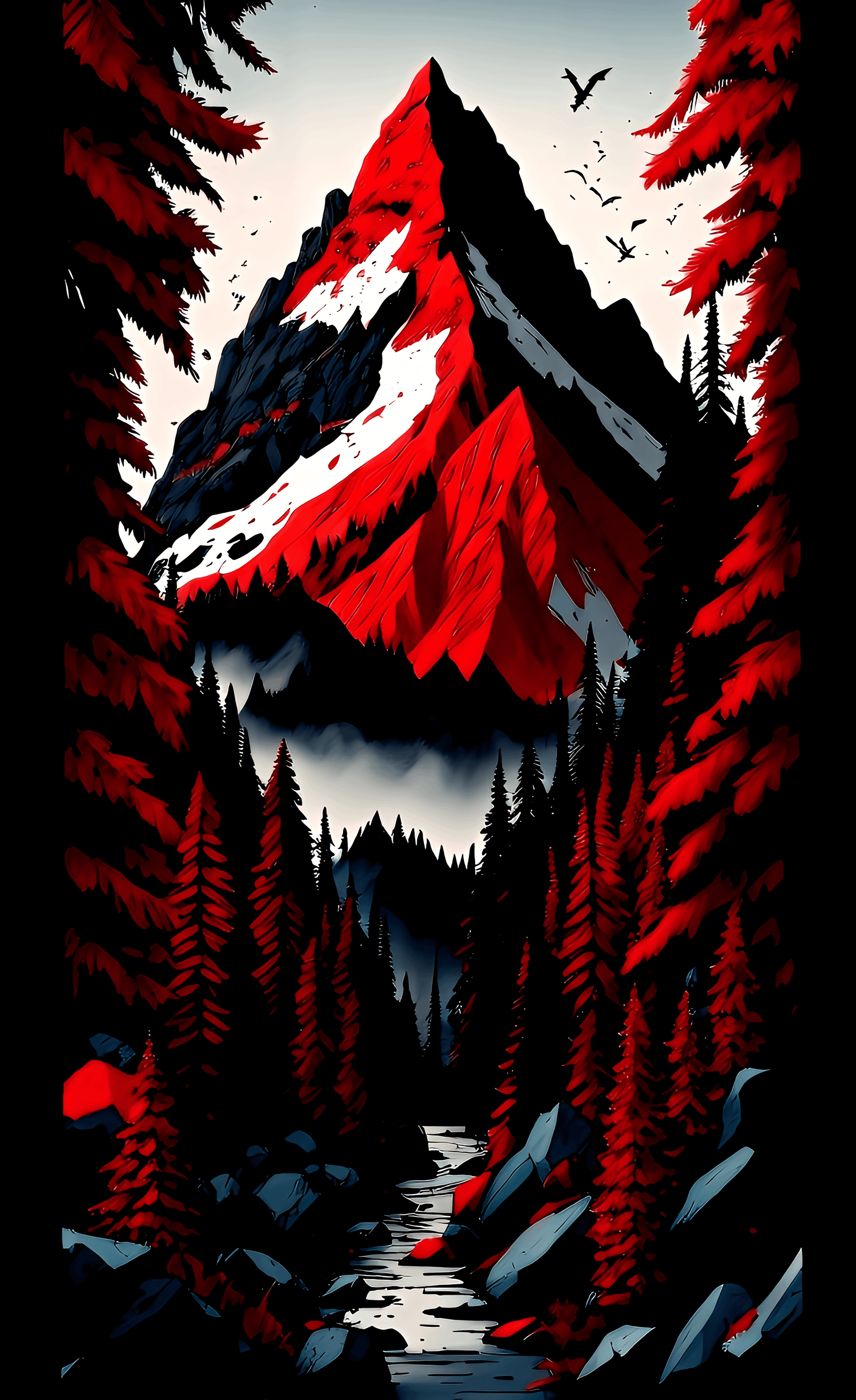 Forest Mountain View Amoled wallpaper mobile background 4k 2k