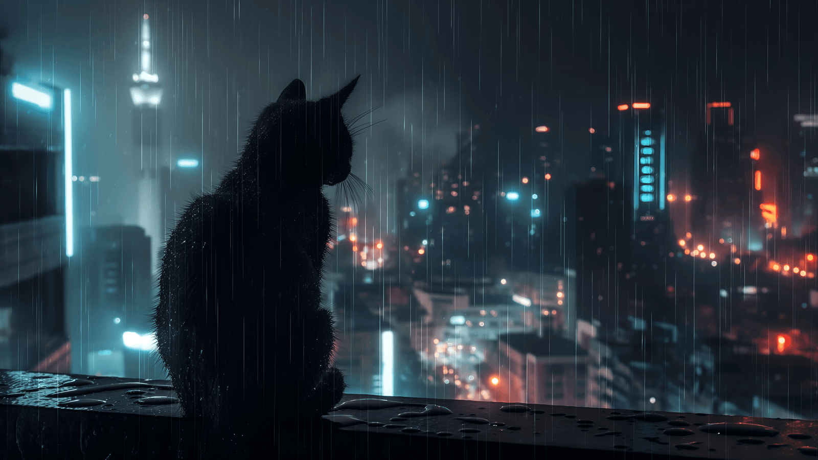 Cyber Cat looks at the city 2k 4k