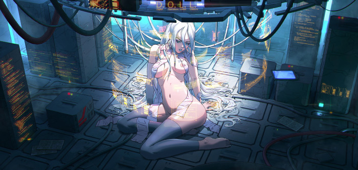 AI tech cyber cyberpunk server cybergirl wires doll 2k 4k 5k