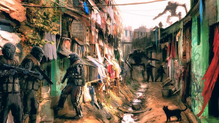 artwork futuristic city cyberpunk science fiction digital art 2k