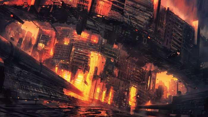 artwork futuristic city cyberpunk science fiction digital art 2k