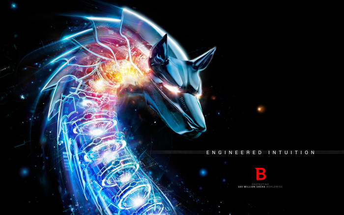 blue cyber wolf HD wallpaper bitdefender logo illuminated 2k