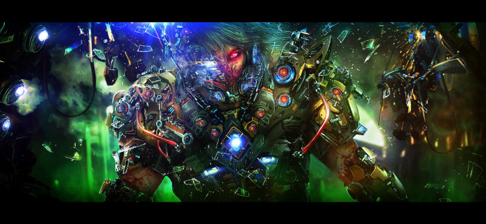Cyber Soldier cyborg illustration art fantasy face view 2k