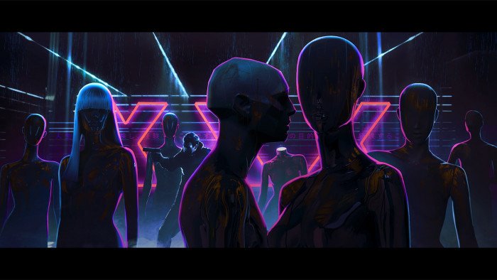 digital art neon futuristic cyber illuminated women adult