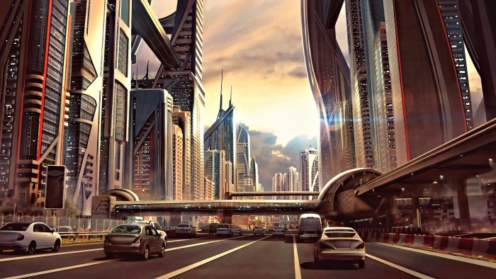 futuristic city science fiction digital art concept 2k