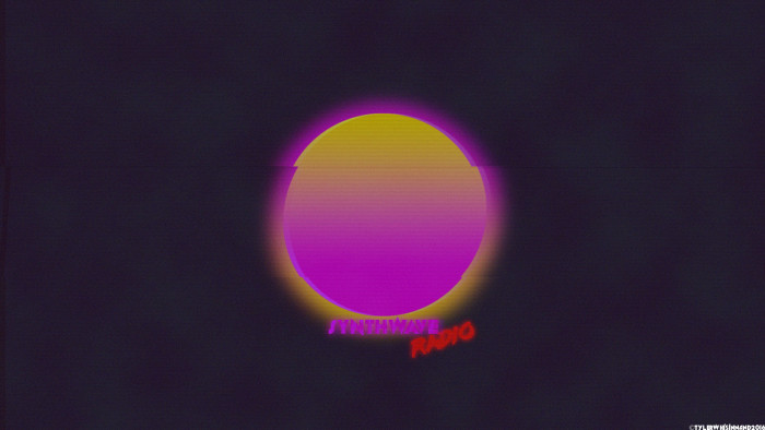 round yellow and purple logo synthwave New Retro Wave cyber doom