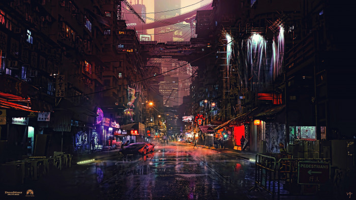 The city Future Neon Machine Street People Quarter Building 2k