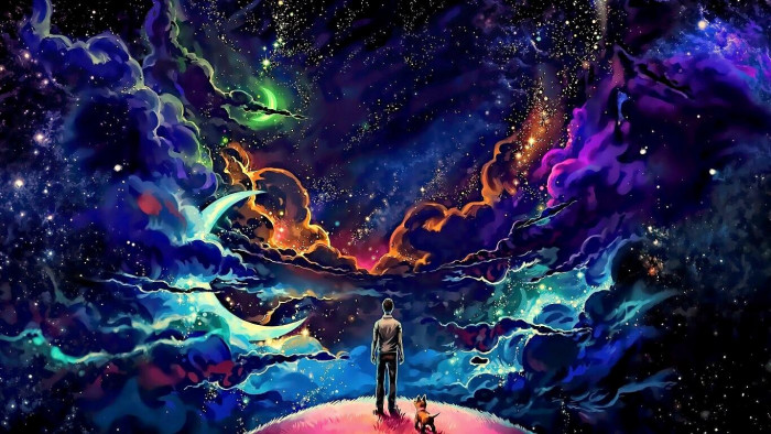 A guy and his dog staring into the cosmos