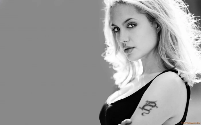 monochrome side view angelina jolie actress hollywood 2k