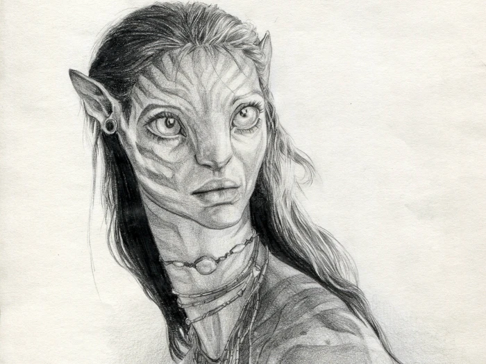 avatar neytiri charcoal art actress hollywood 2k