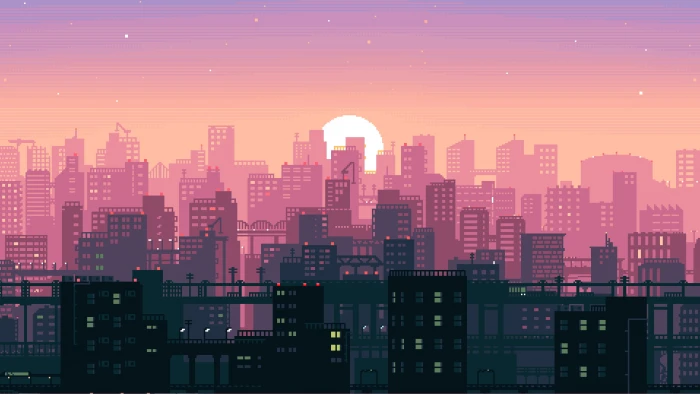 buildings illustration animated pink and black