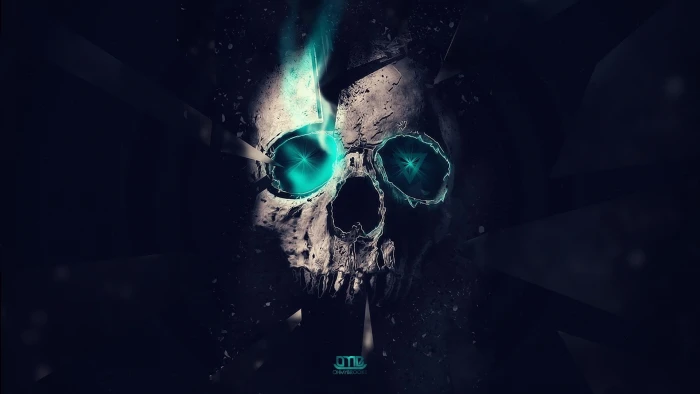 human skull illustration artwork neon digital art cyan black background