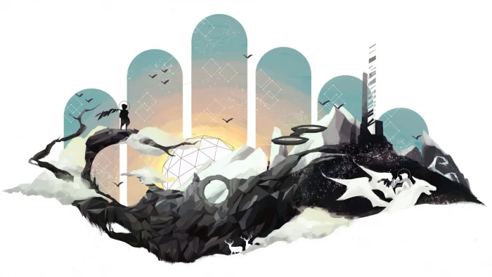 person standing on ledge illustration game digital wallpaper 47