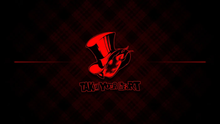 Persona 5 red abstract text western script communication