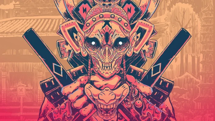 skull wearing cap illustration digital art samurai mask picture