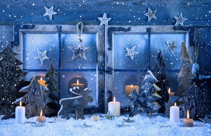 decorations star New year candle fir tree snow Christmas 2k 4k 5k