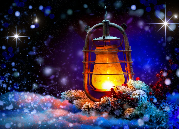 brown lantern illustration snow night New Year Christmas 2k 4k 5k