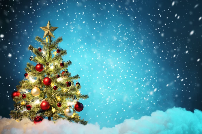 green Christmas tree stars snow decoration New year Merry 2k 4k 5k