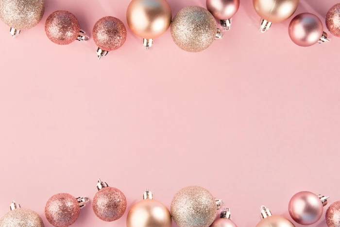 decoration balls New Year Christmas pink background Merry 2k 4k 5k