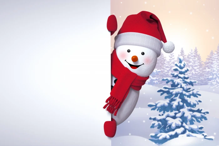 white and red Snowman illustration happy winter cute christmas 2k 4k 5k
