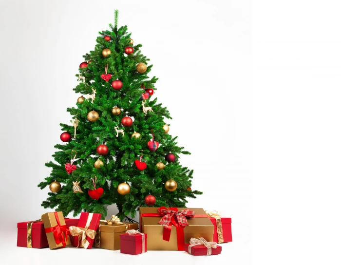 red and gold baubles green holiday tree decoration balls 2k 4k