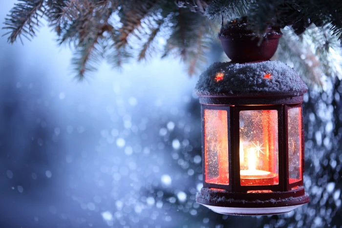clear glass lamp winter snow candle lantern New year Merry Christmas 2k 4k 5k