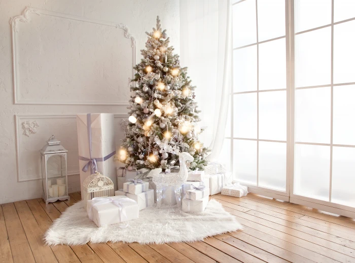 decoration toys tree New Year Christmas gifts white design 2k 4k
