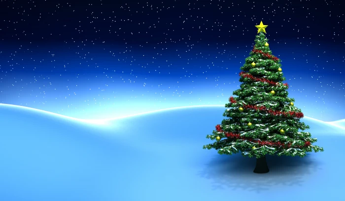 green Christmas tree illustration stars snow decoration New year 2k 4k 5k