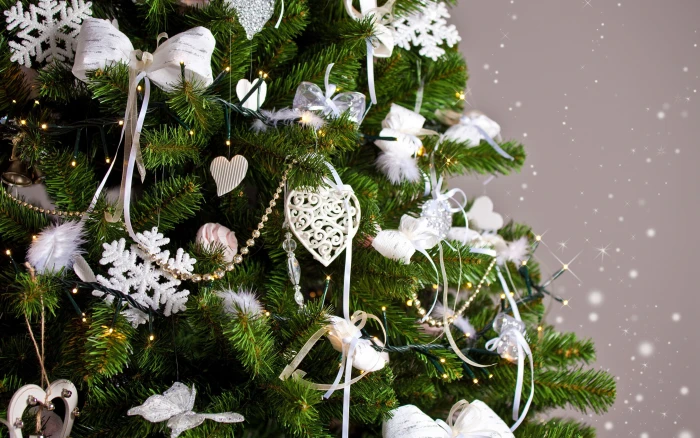 Merry Christmas decoration white and green christmas tree 2k