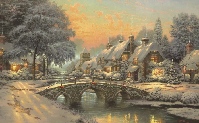 Classic Christmas Painting by Thomas Kinkade Village wallpaper 97 2k