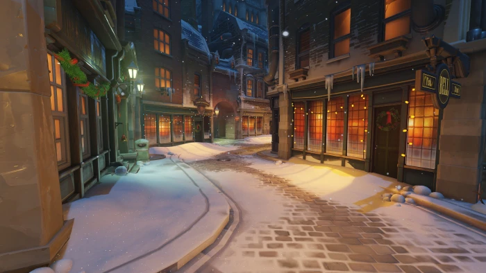brown concrete houses illustration KINGSROW Overwatch Christmas 2k