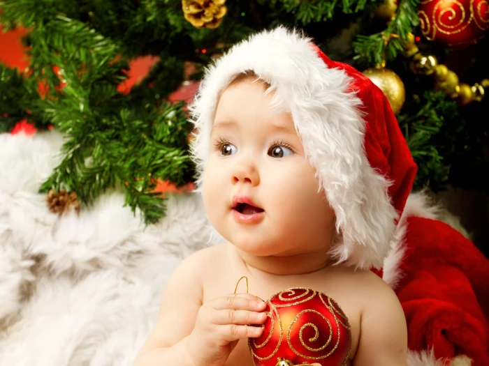baby's santa hat children New year beautiful happy kid amazing little girl 2k