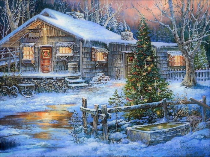 Artistic Painting Christmas Tree Country Holiday