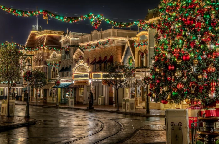 tree gifts christmas street lights beauty holiday