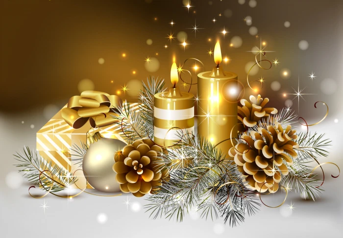 candle and baubles decors illustration winter color tape gold 2k