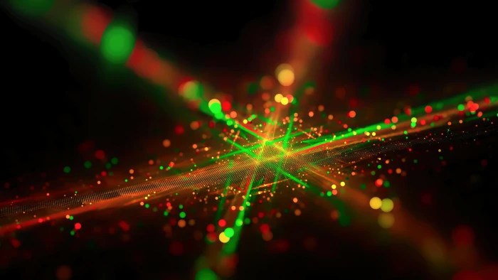 green and red light digital wallpaper bokeh photograph of laser lights 2k