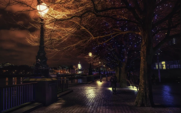 black post lamp landscape urban lantern London England river 2k